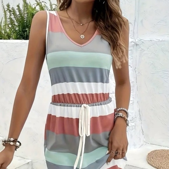 Women’s Drawstring Colorblock V Neck Tank Knit Dress - Size XL - NWT - Picture 4 of 4